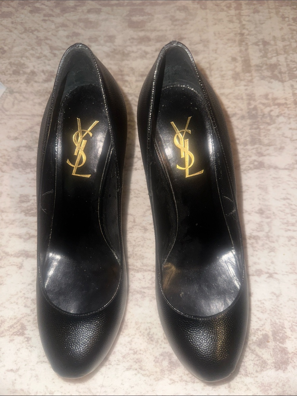 YSL Saint Laurent Black Leather Round-Toe Platform Pumps